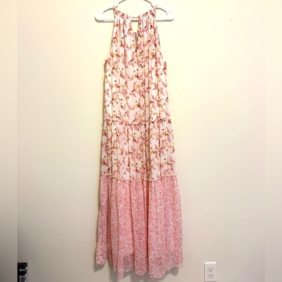 Drew for Anthropologie Pink Floral Tiered Maxi Dress | Size L - Picture 8 of 9